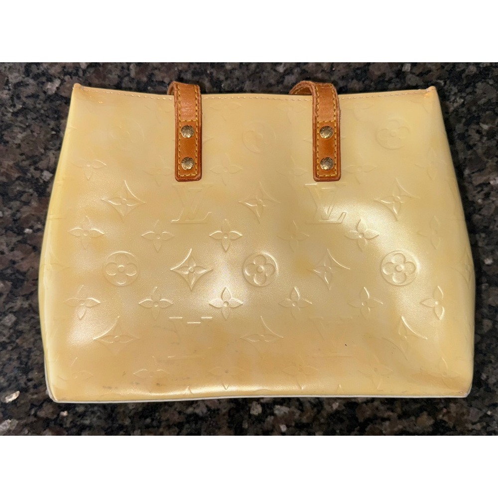 Louis Vuitton Reade PM Monogram Vernis Yellow Patent Leather Tote Bag TH1015